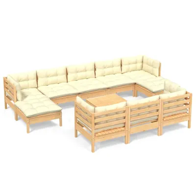 Produktbild von vidaXL 11-tlg. Garten-Lounge-Set mit Creme Kissen Massivholz Kiefer
