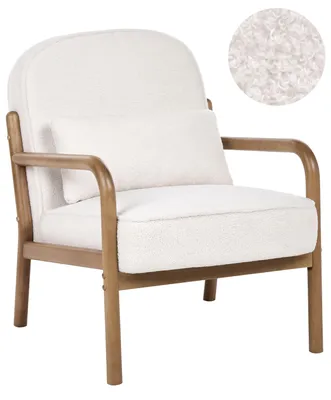Obrázok produktu pre BELIANI, kreslo, krémová farba, látka bouclé, drevená konštrukcia, podrúčky, čalúnené, štýl mid-century, moderné, čalúnené kreslo, vhodné do spálne, obývačky alebo predsiene
