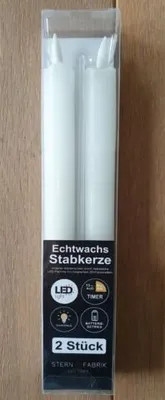 Produktbild von 2er Set LED Stabkerze Batterie Timer Echtwachs 25cm weiß warmweiß