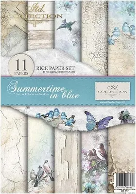 Produktbild von Reispapier-Set A4 – RP017 Summertime in Blue – ITD Collection