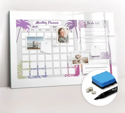 Produktbild von Magnetpinnwand Memoboard - Zubehörsatz - Schwarzer Marker + Schwamm + Magnete - 90 x 60 cm - Monatsplaner