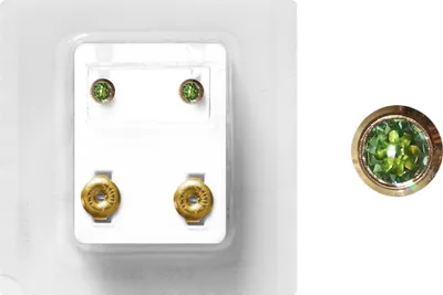 Produktbild von Erstohrstecker Chirurgenstahl vergoldet Sterile Ohrstecker Zarge mit Stein in grün 4mm