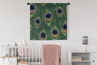 Produktbild von MuchoWow® Wandteppich Wandbehang Muster - Pfau - Federn 90x90 cm Tapisserie Dekoration Wandtuch - Wandaufhänger
