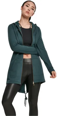 Produktbild von Urban Classics Damen Sweat Parka – Langer Zip Hoodie mit Kapuze und Kängurutasch