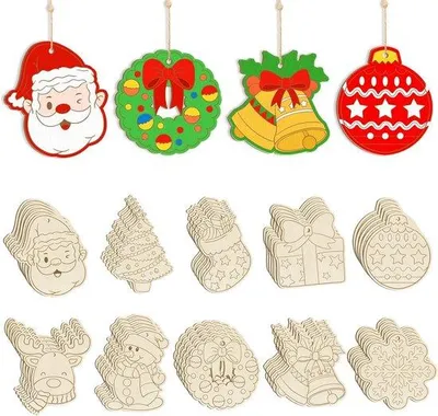 Produktbild von Holz Bastelset Weihnachten: 80 Hänger zum Bemalen für Kinder - DIY Weihnachtsbaum Dekoration & Ornamente
