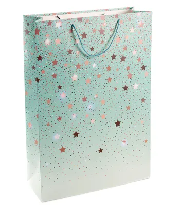 Produktbild von Dekorative Geschenktüten 50 x 70 x 20 cm zum Geburtstag – Mintgrün mit Sternen