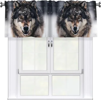 Produktbild von Vorhangvolant mit Wolfsdesign, 137,2 x 45,7 cm, einfach anzubringen, für die Fensterdekoration in Küchen, Schlafzimmern und weiteren Räumen geeignet