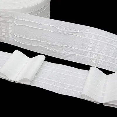 Produktbild von Gardinenband 50m Flachfalten Multitaschenband Weiß-80mm 1:2.0 Kräuselband Faltenband