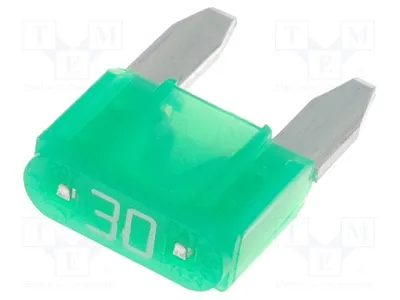 Obrázok produktu pre 10 kusov poistiek: Fúzak 32V, 10,9 mm, automobilové, 30A, typ MINI 0297030.WXNV. Miniatúrne automobilové poistky