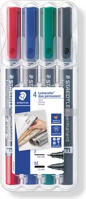 Produktbild von STAEDTLER Lumocolor Permanent Marker duo Keilspitze Rundspitze 4er Etui 1,5 mm