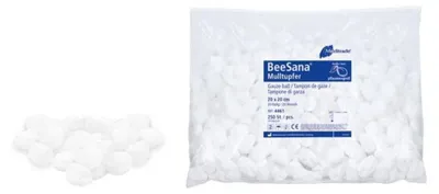 Produktbild von Meditrade BeeSana® Mulltupfer ohne RöKo unsteril 20 x 20 cm Hütchenform pflaumengroß | Packung (250 Stück)
