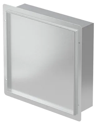 Zdjęcie produktu dla LuxeBath – wnęka ścienna pod prysznic ze stali nierdzewnej z drzwiami przystosowanymi do obłożenia płytkami, wymiary 25,5 x 25,5 x 10 cm, kolor srebrny; wnęka prysznicowa wodoodporna, wnęka do zabudowy bez ramki, półka pod prysznic