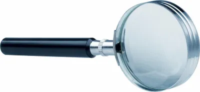 Produktbild von Leselupe mit Glaslinse, Ø 50 mm, vernickelt, verschraubter Griff, Vergrößerung 5-fach