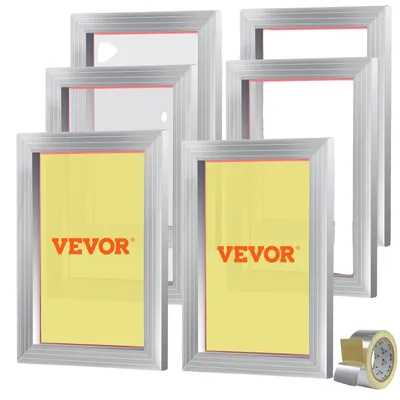 Obrázok produktu pre VEVOR Sada na sieťotlač, 6 ks Hliníkový sieťotlačový rám, 10x14 palcový sieťotlačový rám so 156 sieťkami, vysokopevnostnou nylonovou sieťkou a tesniacou páskou na potlač tričiek, DIY potlač atď.