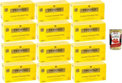 Produktbild von Italian Gourmet Schwarzer Tee Zitrone, 12er Pack 12 x 25 Teebeutel (50 g), Lemon Scented Tea, aromatisierter Schwarztee mit Zitronennote, einzeln verpackte Beutel + Italian Gourmet Polpa