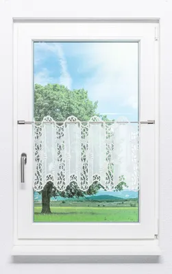 Produktbild von Scheibengardine Plauener Spitze - Ginkgoblätter #1W (BxH) 173,1cm x 40cm naturweiß/Weiß