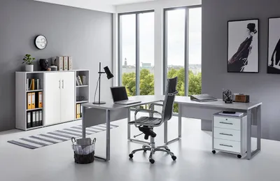 Produktbild von BMG Möbel Homeoffice Büromöbel Komplettset Office Edition Set 2 in lichtgrau / weiß matt  Germany