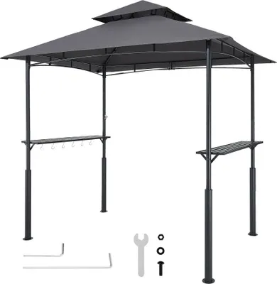 Image de Pavillon de barbecue 2430x1500x500mm - Abri BBQ pour barbecue extérieur - Couverture grill-gazebo à 2 niveaux - Toit double pavillon de jardin avec pieds de support renforcés - Idéal pour terrasse, arrière-cour et jardin