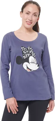 Produktbild von Disney Minnie Mouse Schlafanzug für Damen Pyjama Set Langarm Oberteil mit Hose Blau/Schwarz M