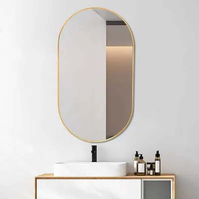 Produktbild von AIORBER Wandspiegel 50x70 cm oval, Bogenspiegel Badspiegel mit Goldrahmen, Dekospiegel für Bad Flur Schlafzimmer, Gold