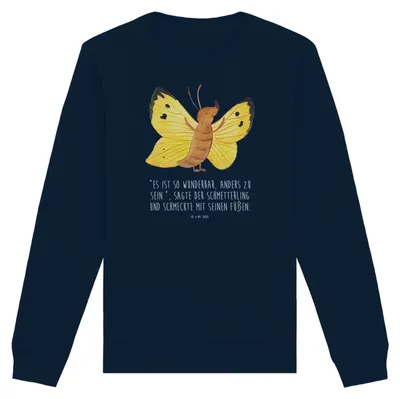 Produktbild von Mr. & Mrs. Panda Baumwoll Pullover Schmetterling Zitronenfalter Größe XL - French Navy - Geschenk, Selbstliebe, Fakt, Sweatshirt, Sweater, Pulli, Schmetterlinge, Liebe