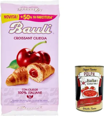 Produktbild von 12x Bauli Cornetti Ciliegia Croissant Kirsch brioche kuchen 100% Italienische Kirschen (6 x 50g) 300g + Italian Gourmet polpa 400g