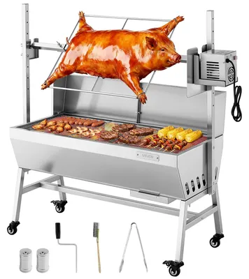 Produktbild von VEVOR Drehspießgrill, 38W BBQ Outdoor Schwein- & Lammspießbräter, Holzkohle-Spießbräter mit 60 kg Tragfähigkeit & 7-stufiger Höhe, Edelstahl Elektrischer Drehspießgrill-Kit für Camping im Freien, 94 cm, Mit Baffle/60 kg