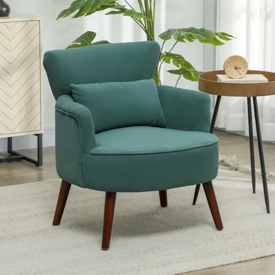 Zdjęcie produktu dla Fotel z podłokietnikami, poduszką lędźwiową i nogami wykonanymi z drewna kauczukowego, tapicerowany, wymiary: 69,5 x 69 x 78 cm, kolor: ciemnozielony