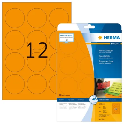 Produktbild von Etiketten A4 neon-orange Ø 60 mm rund Papier matt 240 St.