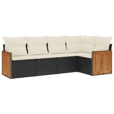 Produktbild von vidaXL 5-tlg. Garten-Sofagarnitur mit Kissen Schwarz Poly Rattan