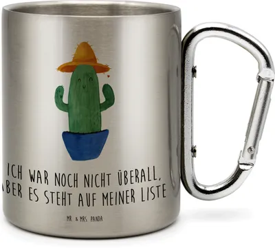 Produktbild von Mr. & Mrs. Panda Teetasse Kaktus Hut - Transparent - Geschenk, Edelstahlbecher, Reisetagebuch, Weltreise, thermotasse, Spruch, Kakteen, Geschenkidee, Thermobecher
