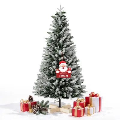 Produktbild von UISEBRT künstlicher Weihnachtsbaum 1,8 m mit Schneebeschichtung, PE PVC Mischzweige, Klapp-Speicherzweige mit Massivholzständer, Kunstweihnachtsbaum