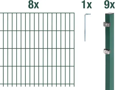 Produktbild von Alberts Doppelstabmattenzaun 6-5-6, Matten 2,50 m, Höhe 1,43 m, Länge 20 m, grün, Zaun als Komplettset, Pfosten mit Klemmlasche 60x40 mm