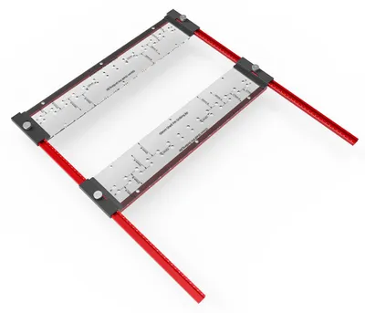 Produktbild von ENJOYWOOD Regalbohrschablone Beidseitig, Verstellbare Bohrlehre mit 5 mm & 6,35 mm Selbstzentrierenden Bohrern für Regalbodenträger, Rot