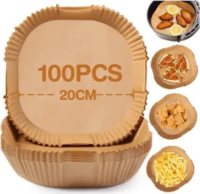 Obrázek produktu pro Pečicí papír pro horkovzdušné fritézy, 100 kusů (20 cm), nepřilnavá povrchová úprava jednorázových papírových vložek