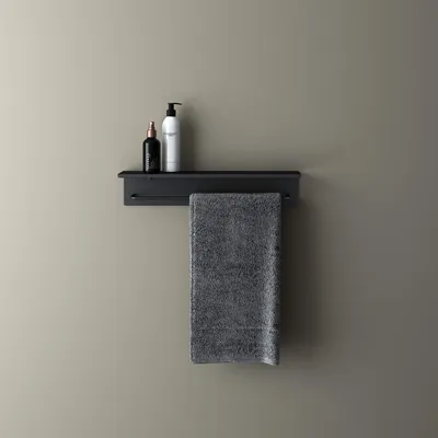 Image de doporro Porte-serviette noir mate inox rangement crochet 50x10x10cm