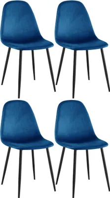 Produktbild von CLP 4er Set Esszimmerstühle Napier gepolstert bis 150 kg belastbar blau Material Samt