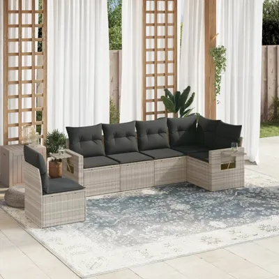 Produktbild von "2026 Promotion" 6-tlg. Garten-Sofagarnitur/Terrassenmöbel - mit Kissen - Hellgrau Poly Rattan - Gartenmöbelset CC12207