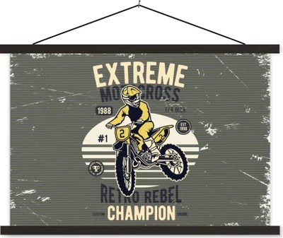 Produktbild von MuchoWow® Textilposter Motorrad - Gelb - Retro 60x40 cm mit schwarzem Rahmen - Hölzernes