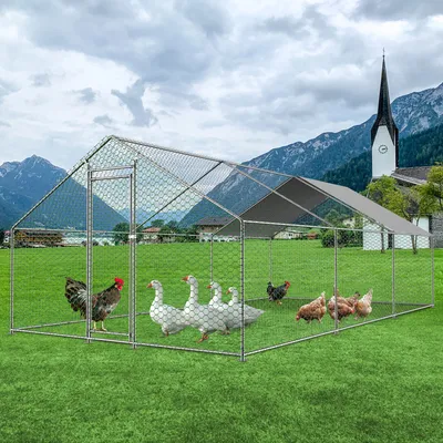 Produktbild von Hühnerstall 3x6x2m Hühnerhaus Kleintierstall Freilaufgehege Kleintiergehege Voliere Freigehege Hühnerkäfig Geflügelstall Verzinkter Stahlrahmen mit Dach