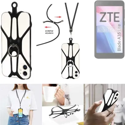 Produktbild von K-S-Trade 3in1 Handykette Handyband Handykordel Halsband Smartphone-Ring Handy-Ring kompatibel mit ZTE Blade A35 Lite Fingerhalterung Handyring