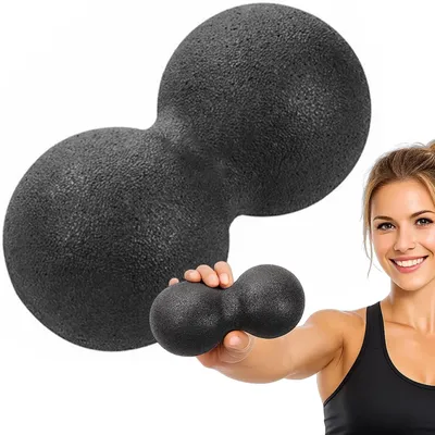 Obrázok produktu pre Masážna dvojitá loptička roller na svaly silikón veľmi tvrdá 13 cm čierna