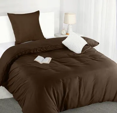 Image de Ensemble de literie en microfibre Ibenzoa® 135 x 200 cm – comprenant une housse de couette et une taie d'oreiller 80 x 80 cm, en microfibre brossée, fermeture à glissière, couleur marron, hypoallergénique