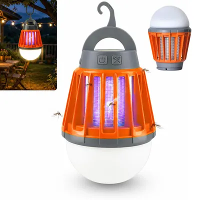 Produktbild von 2-in-1 Campinglampe mit LED Licht und Insektenabwehr, 2000mAh Akku, USB-C Aufladung, wasserdichtes Design, ideal für Zelt, Reisen und Outdoor