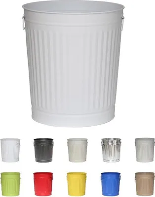 Imagen del producto de Lavadora vintage de metal con asas, cenicero y acabado en blanco mate, con un diámetro de 42 cm y una altura de 47,5 cm, con una capacidad de 62 litros