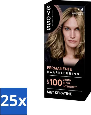 Produktbild von SYOSS – Coloration 7-6 Mittelblond – Haarfärbemittel – Grauabdeckung – Reduziert Haarbruch - Vorteilspack - 25 Stücke