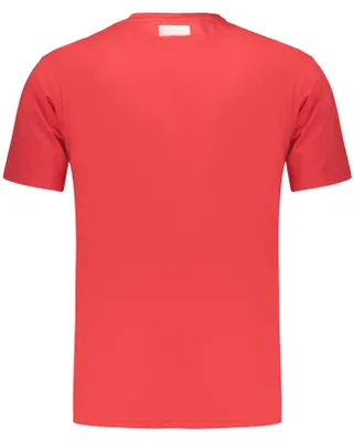 Image de T-shirt à manches courtes élégant pour homme, de couleur rouge, avec un demi-logo imprimé