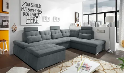 Produktbild von Couch Nalo Sofa Schlafcouch Bettsofa Schlafsofa Sofabett Wohnlandschaft ausziehbar anthrazit Ottomane rechts U-Form
