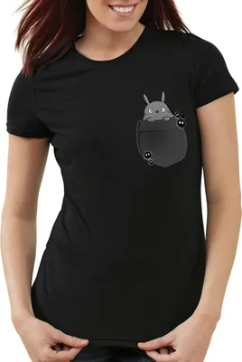 Produktbild von style3 Totoro Brusttasche Damen T-Shirt neko mein nachbar anime tonari no, Farbe:Schwarz, Größe:2XL