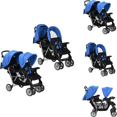 Produktbild von vidaXL Tandem-Kinderwagen Stahl Blau und Schwarz -  Kinderwagen